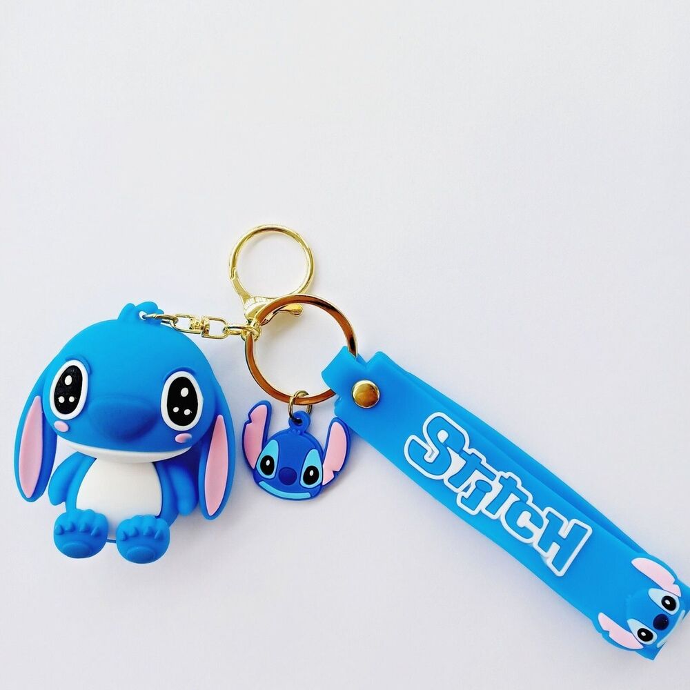BLUE SAD STITCH Ears Down PVC Key Chain Backpack STRAP Charm Silicone Rubber 3D